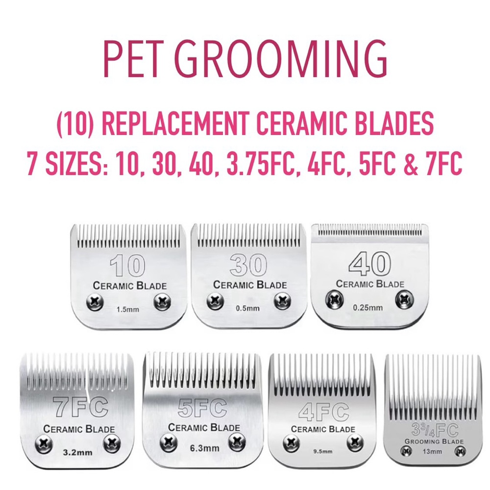 ANDIS new (10) Ceramic High Precision Replacement Grooming Blades, 7 sizes